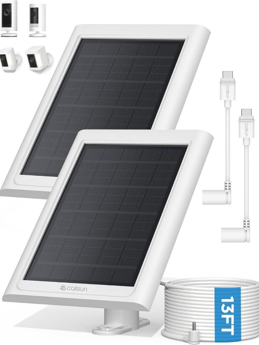 2 Pack Solar Charger for Ring Cameras - Waterproof, 13ft Cable, USB-C Adapter